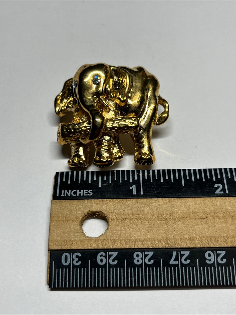 Gold Elephant Brooch with Trunk Detail